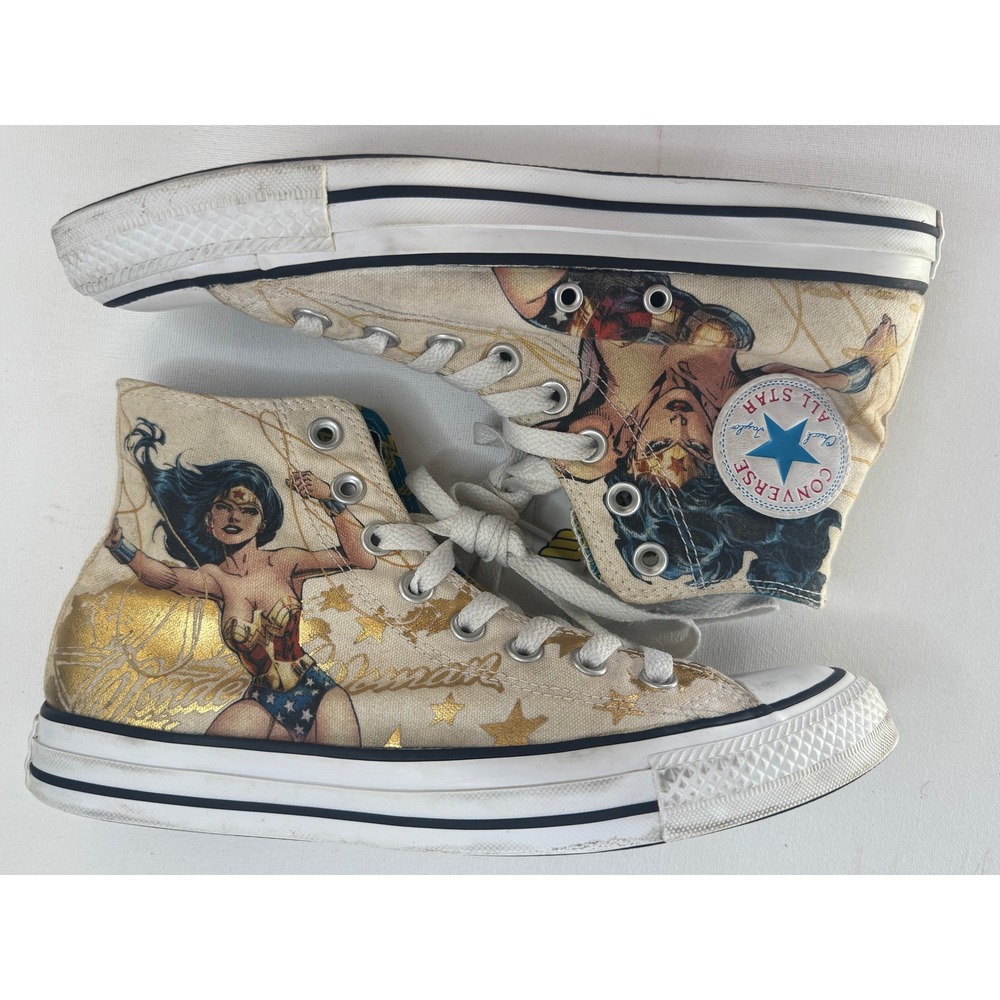 Converse Wonder Woman DC Comics High Top Sneakers Mens 7 Womens 9 Gold White - Picture 2 of 12
